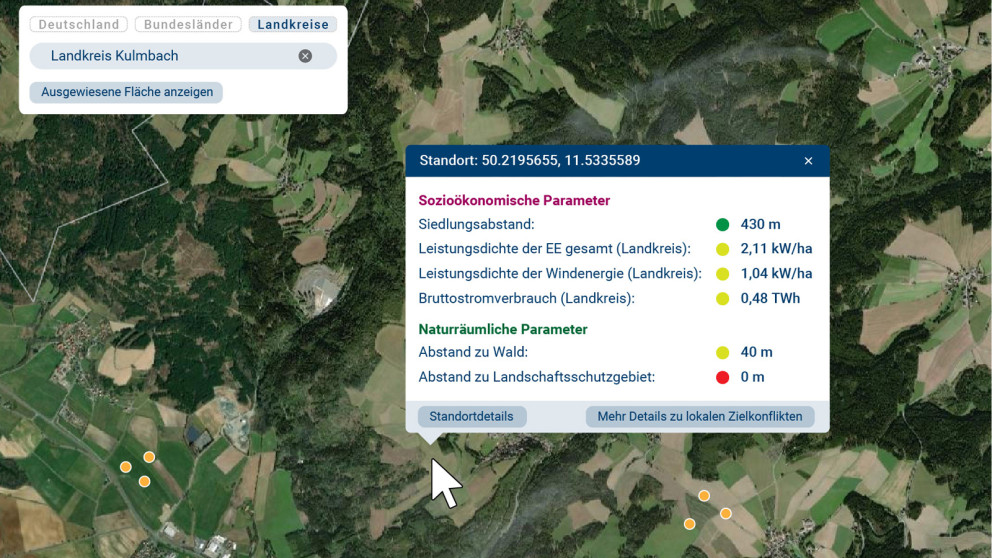 Ein erstes Modell des Standortfinder-Tools.